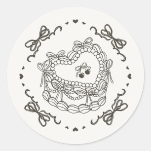 Sticker Rond Enveloppe de gâteau Coquette Coeur Rétro Bow Beige