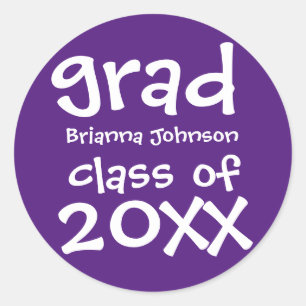 Sticker Rond Enveloppe de Graduation violette Sceau avec texte 