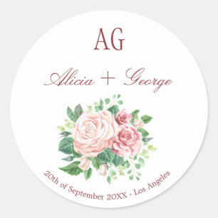 Sticker Rond Enveloppe de joint Mariage monogramme Rose