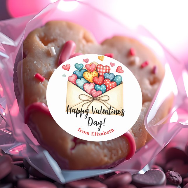 Sticker Rond Enveloppe de la Saint Valentin de charme avec coeu (Créateur téléchargé)