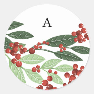 Sticker Rond Enveloppe de Noël Monogramme botanique enchantée