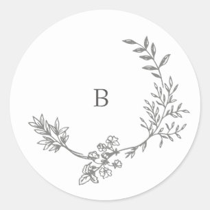 Sticker Rond Enveloppe élégante Monogramme floral noir Wreath