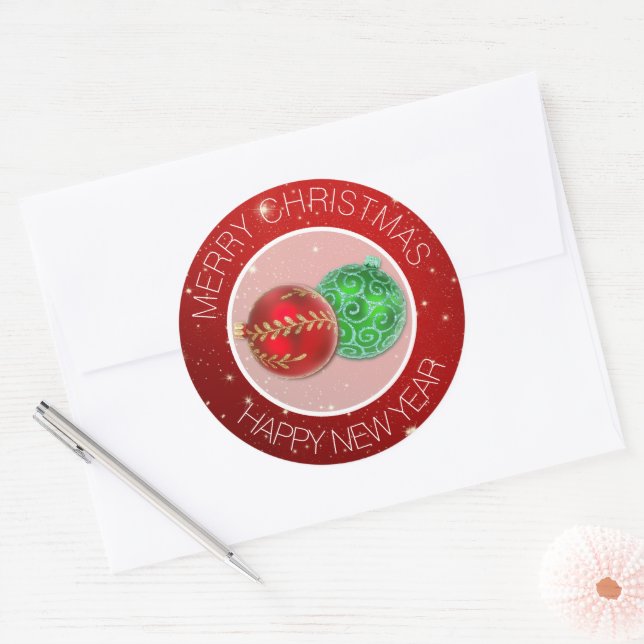 Sticker Rond Enveloppe Festive Rouge Joyeux Noël (Enveloppe)