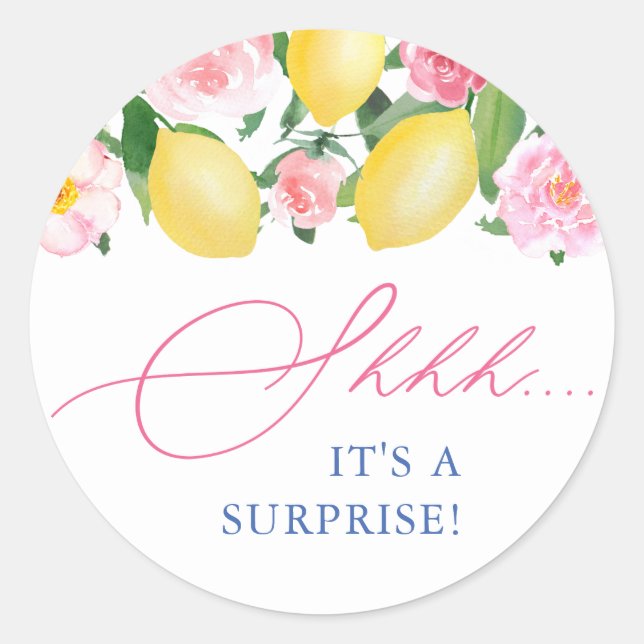 Sticker Rond Enveloppe Floral Shhh Surprise de citrons italiens (Devant)