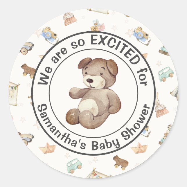 Sticker Rond Enveloppe Invitation de douche pour bébé garçon (2 (Devant)