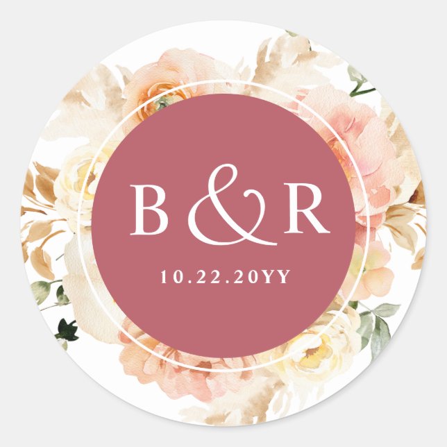 Sticker Rond Enveloppe Mariage brun et bordeaux / Favoriser (Devant)