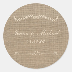 Sticker Rond Enveloppe mariage Burlap et dentelle joint rond