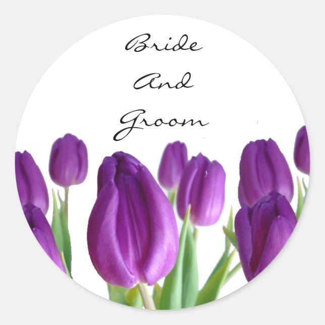 Sticker Rond Enveloppe Mariage de tulipe violette (Devant)