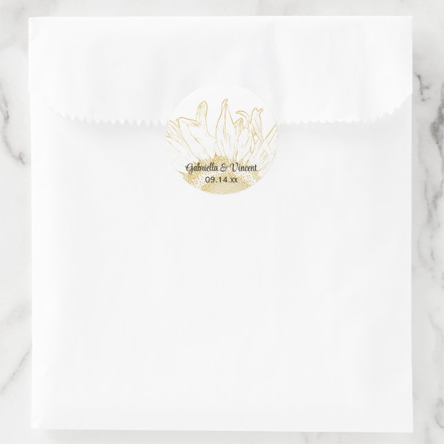 Sticker Rond Enveloppe Mariage graphique de tournesol jaune (Sac)