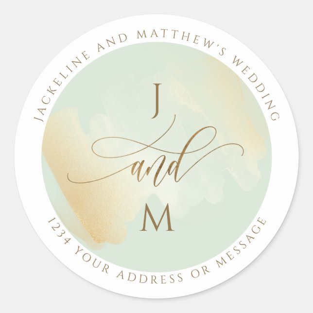 Sticker Rond Enveloppe Mariage jaune et vert Sceau / Favoriser (Devant)