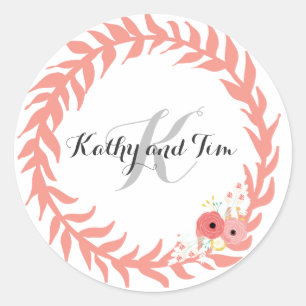 Sticker Rond Enveloppe Mariage Monogramme de pêche Phoques et S