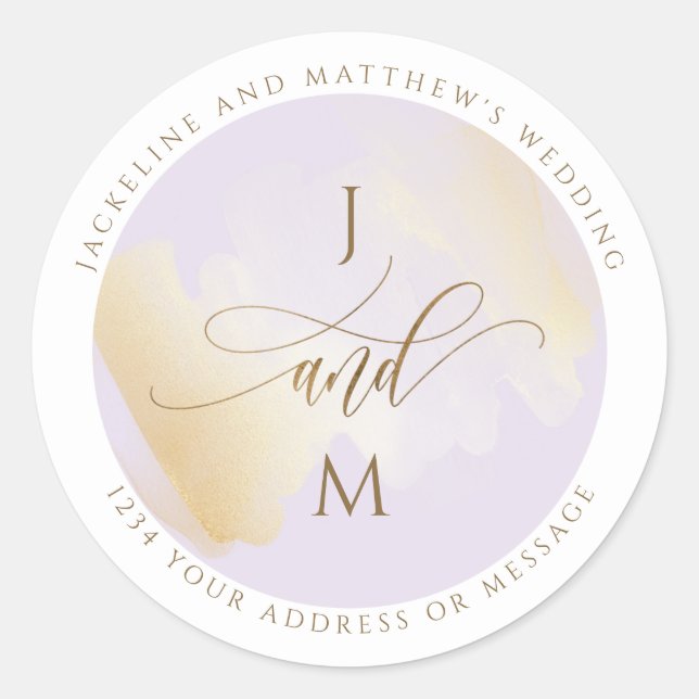 Sticker Rond Enveloppe Mariage violet et or Sceau / Favoriser (Devant)