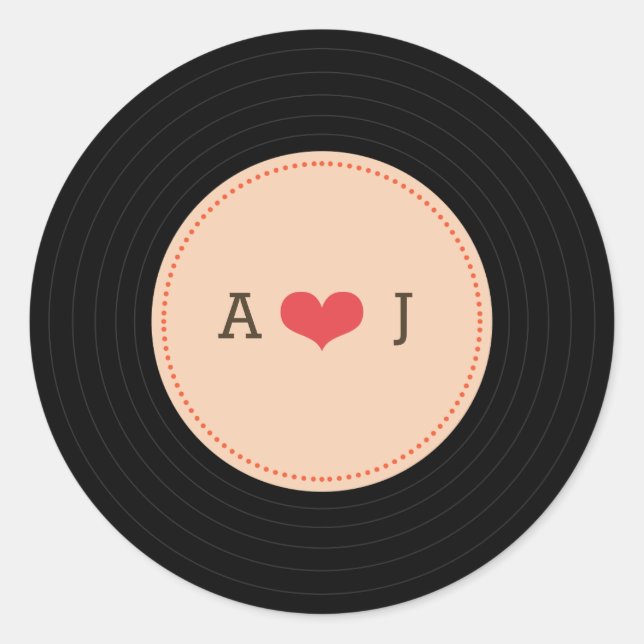Sticker Rond Enveloppe moderne Retro Vinyl Record Mariage Blush (Devant)