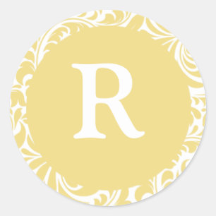 Sticker Rond Enveloppe Monogram R Antique Mariage d'or Monogram