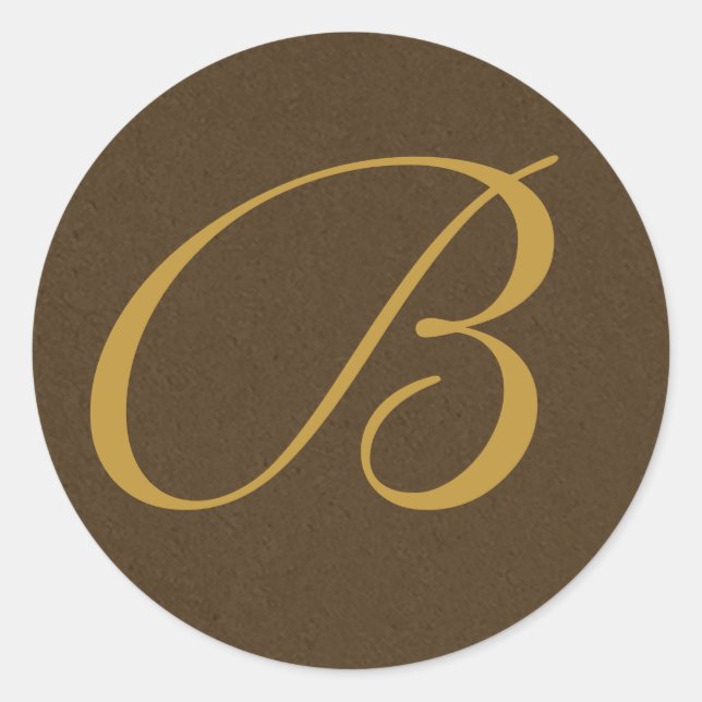 Sticker Rond Enveloppe monogramme brun et or (Devant)