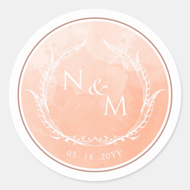 Sticker Rond Enveloppe monogramme de l'aquarelle de pêche Sceau (Devant)