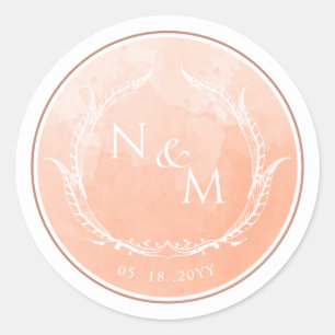 Sticker Rond Enveloppe monogramme de l'aquarelle de pêche Sceau