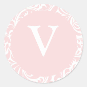 Sticker Rond Enveloppe Monogramme V Blush Color Wedding Monogra