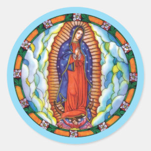 Sticker Rond Enveloppe Notre Dame de Guadalupe en verre tendu