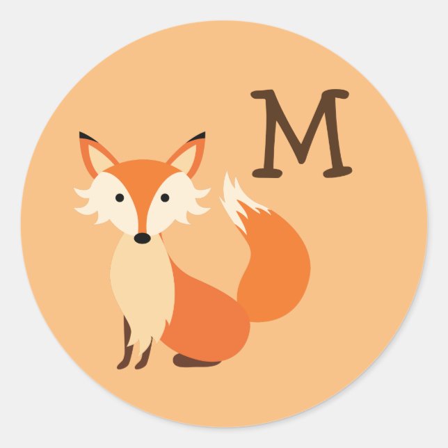 Sticker Rond Enveloppe pour le nom de l'animal Fox Kid Cute Sce (Devant)