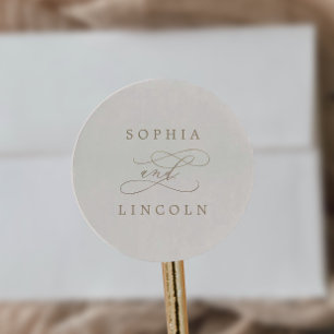 Sticker Rond Enveloppe romantique en or et en ivoire Mariage