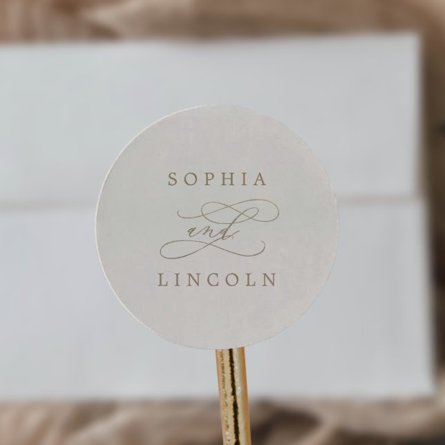 Sticker Rond Enveloppe romantique en or et en ivoire Mariage (Créateur téléchargé)