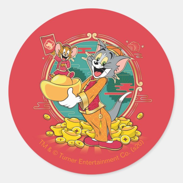 Sticker Rond Enveloppe rouge du Nouvel An Tom & Jerry (Devant)