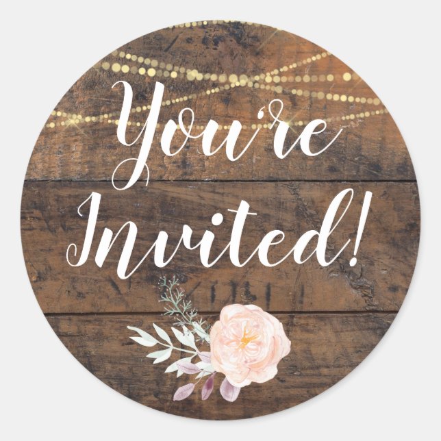 Sticker Rond Enveloppe Rustique Brown en bois Invitation 📧 de  (Devant)
