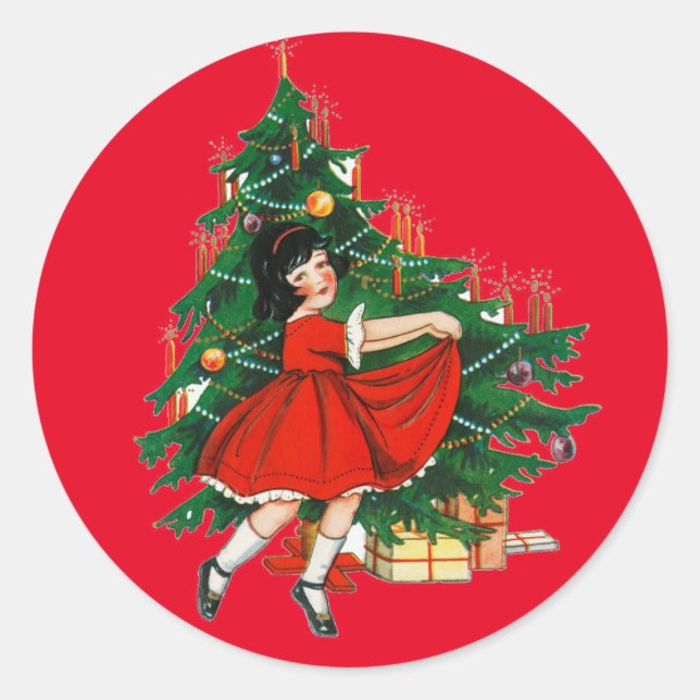 STICKER ROND ENVELOPPER LE PHOQUE AVEC L'IMAGE DE NOËL VINTAGE (Devant)