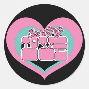 Sticker Rond Envoi d'amour Retro Coeur Noir Rose Mint
