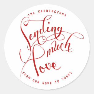 Sticker Rond Envoi de beaucoup d'amour écriture rouge