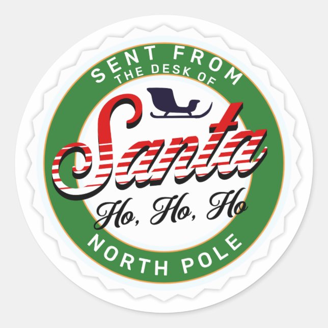 Sticker Rond Envoyé depuis le bureau du timbre Père Noël (Devant)