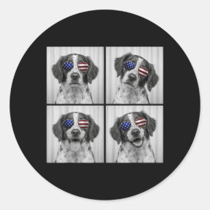Sticker Rond Épagneul breton 4 juillet drapeau américain chien