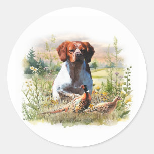 Sticker Rond Épagneul Breton – Champ, Concentration, Faisan, Ar