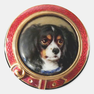 Sticker Rond Épagneul tricolore de PORTRAITS MINIATURES