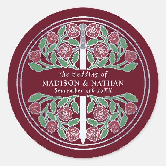 Sticker Rond Épée de mariage médiévale royale argentée rouge  (Devant)