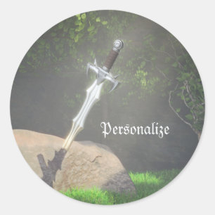 Sticker Rond Épée Excalibur en Imaginaire de pierre Mythique