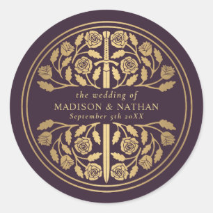 Sticker Rond Épée médiévale royale de mariage Œuf d'aubergine d