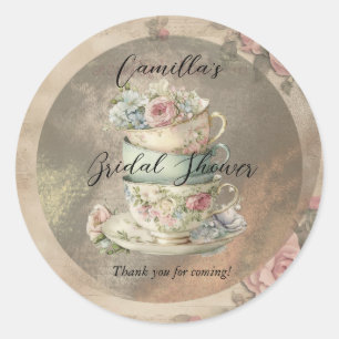 Sticker Rond Éphémère Tasses à Thé Florales Empilées Shower de 