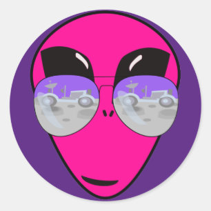 Sticker Rond Epic Shades Alien Head Moon Tourist Fun