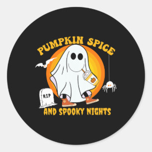 Sticker Rond Épice citrouille Latte Automne Vibe Halloween Gho