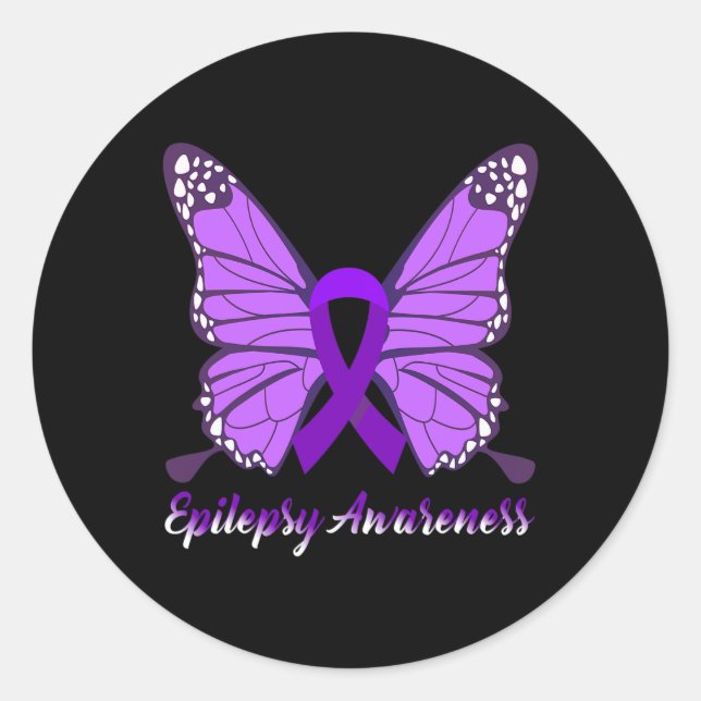 Sticker Rond Epileps de ruban violet de papillon de sensibilisa (Devant)