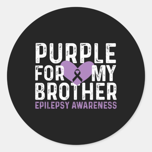 Sticker Rond Epilepsy Awareness Purple For My Brother Ribbon  (Devant)