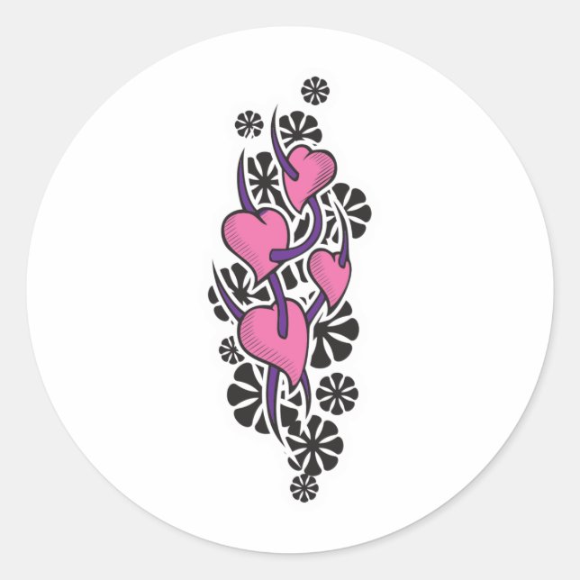 Sticker Rond Épines et Coeurs Conception de tatouage (Devant)