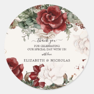 Sticker Rond Épinette et dentelle   Mariage de fleurs d'hiver