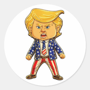 Sticker Rond Épinglette Chibi Cartoon Trump heureux Drapeau pat