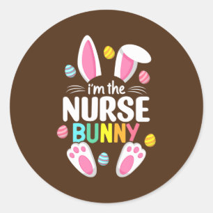 Sticker Rond Épouse de Pâques Lapin Oreilles Nourrir Oeuf de 