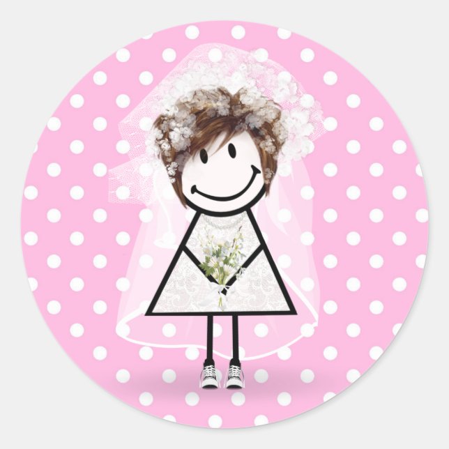 Sticker Rond Épouse Stick Girl en Basket sur Pois (Devant)