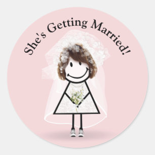 Sticker Rond Épouse Stick Girl en Basket sur rose