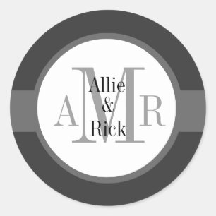 Sticker Rond Épouser gris de noms de monogrammes de gris de